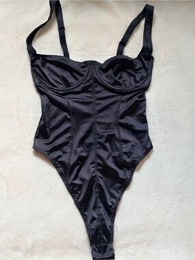 Skims Sleek Black Satin Bodysuit